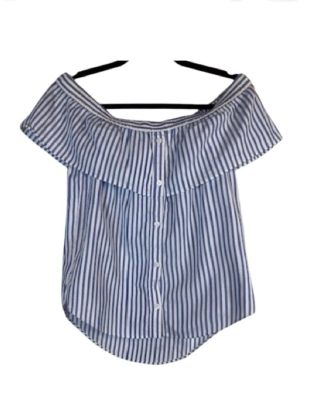 Veronica Beard Top Blue White Stripe Off Shoulder Peplum Cotton Poplin Size 2